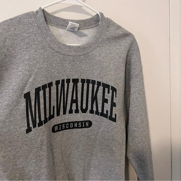 Milwaukee Wisconsin Gray Pullover Crewneck Sweatshirt Unisex Medium Gildan - Picture 2 of 10